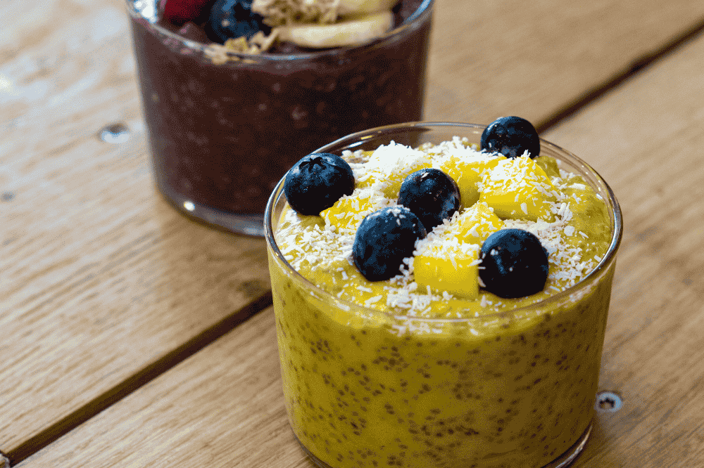 Chia pudding with cube drops