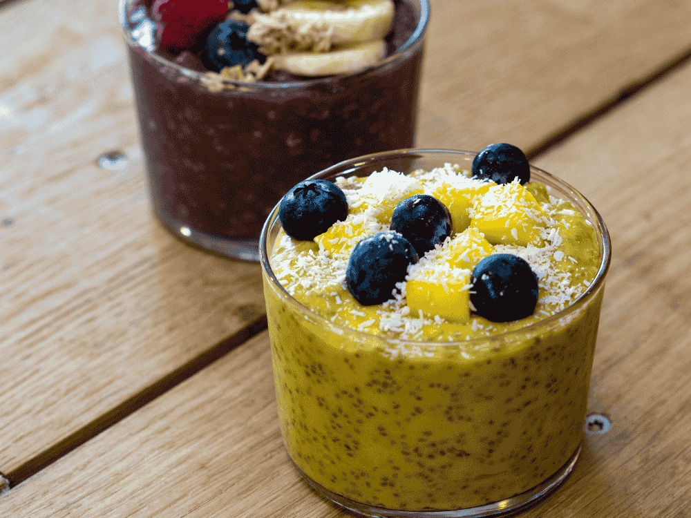 Chia pudding with cube drops