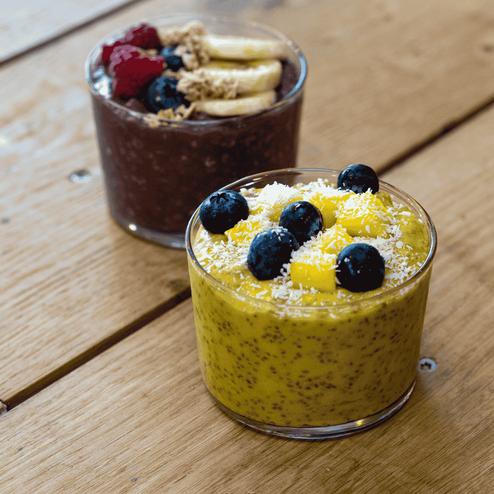 Chia pudding with cube drops